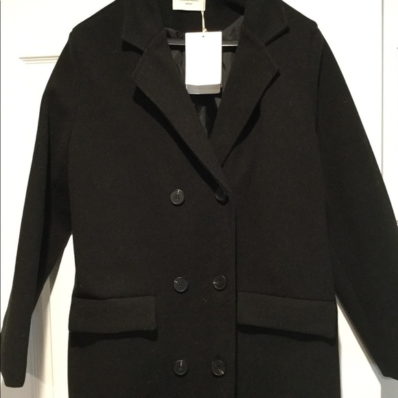 THE OPEN PRODUCT VINTAGE BLACK WOOL TRENCH COAT OVERCOAT CANVAS JACKET RARE! NWT - Picture 2 of 8